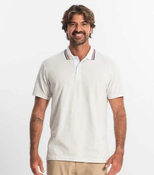Polo Básica Com Detalhe de Linhas na Gola Select Branco