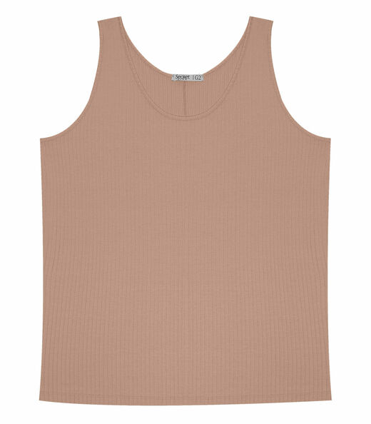 Regata Plus Size Em Ribana Canelada Secret Glam Marrom