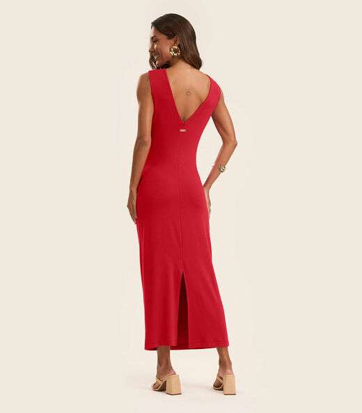 Vestido Midi em Molecotton de Viscose Rovitex Vermelho