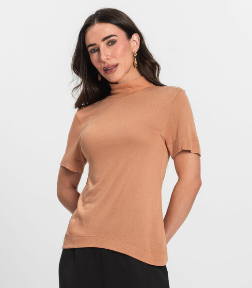 Blusa Feminina Gola Alta ViscoTrico Básica Endless Marrom