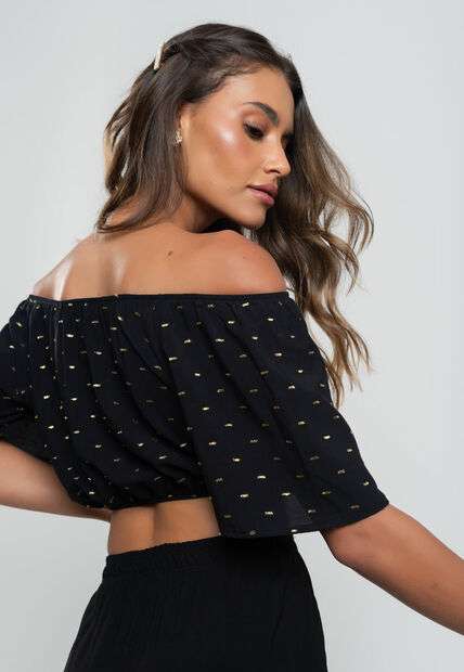 Cropped Ciganinha Viscose Com Lurex Preto Salvatore Fashion