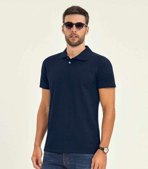 Camisa Polo Básica Masculina Diametro Azul