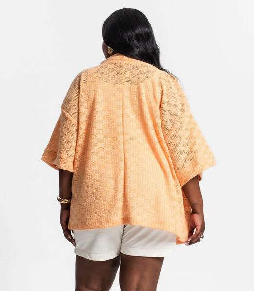 Kimono Feminino Plus Size Em Tricot Secret Glam Laranja