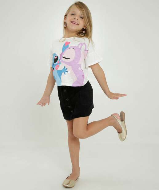 Camiseta Infantil Flamê Angel E Stitch Disney Tam 4 a 10