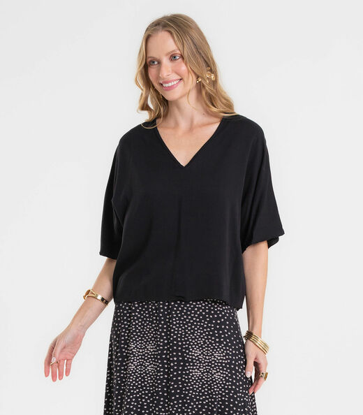 Blusa Feminina Com Recorte em Viscose Rovitex Preto