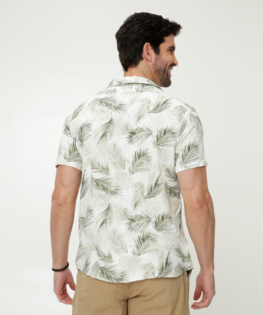 Camisa Masculina Estampa Folhas Manga Curta MR