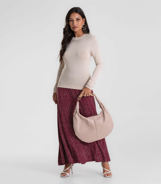 Saia Feminina Midi Visco Maquinetada Endless Vermelho