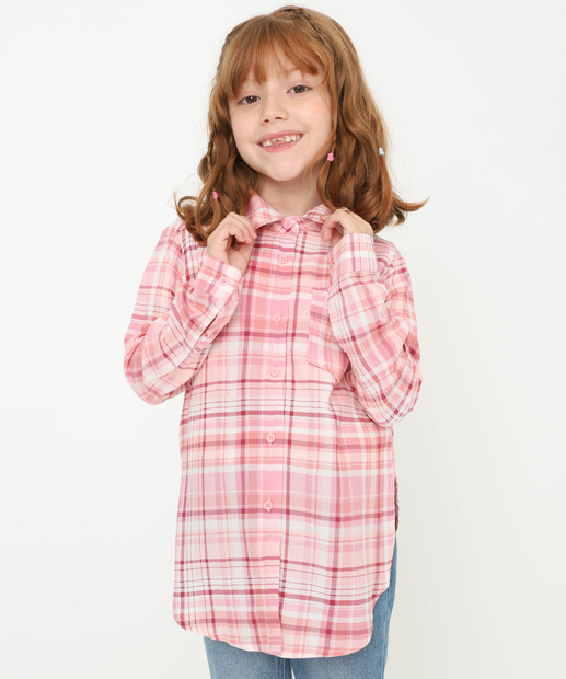 Camisa Infantil Xadrez Bolso Marisa Tam 4 a 10 Rosa