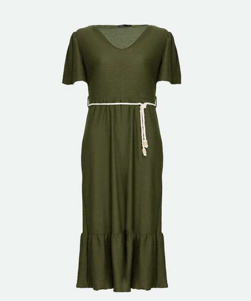 Vestido Midi Feminino Amarração Manga Curta Marisa