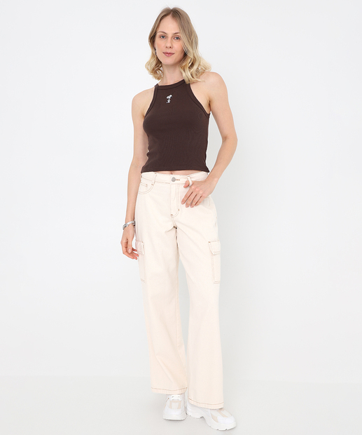 Blusa Regata Feminina Canelada Snoopy Marrom