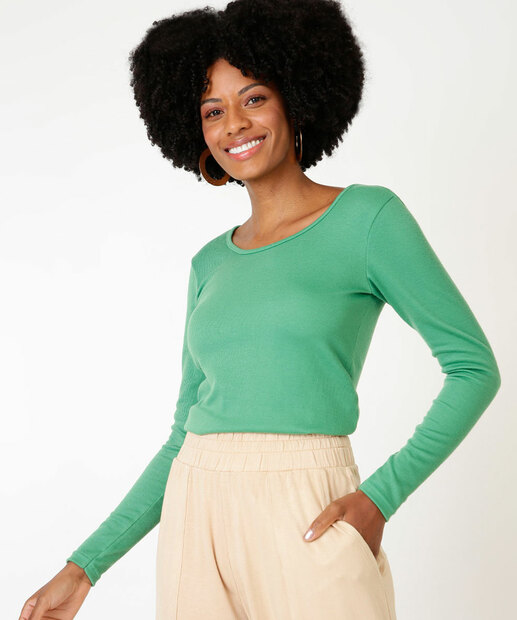 Blusa Feminina Canelada Manga Longa Marisa