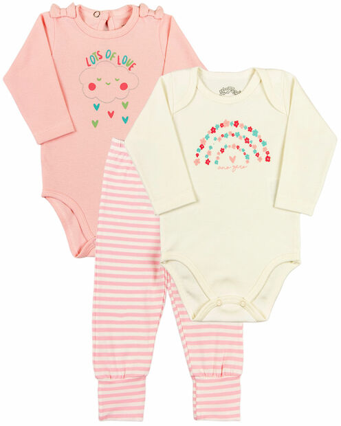Kit Body e Calça Culote Bebê Menina Suedine Piquet e Cotton Listrado Flores - Ro