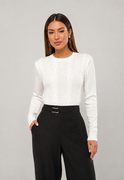 Image_Blusa de Tricot Texturizado Gola Redonda Branco Salvatore