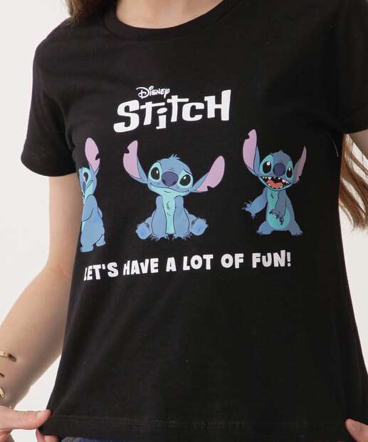 Camiseta Juvenil Manga Curta Stitch Disney Tam 10 a 16