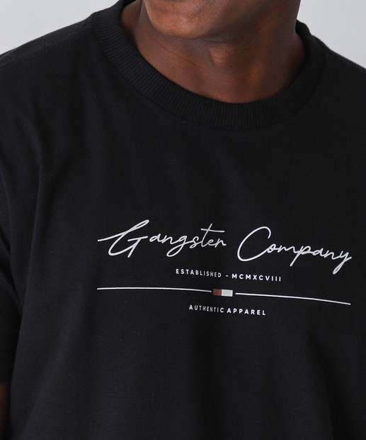 Camiseta Masculina Estampa Frontal Gangster Preto