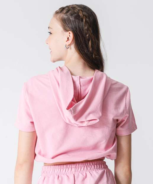 Blusa Juvenil Cropped Estampado Capuz Marisa Tam 10 a 16 Rosa