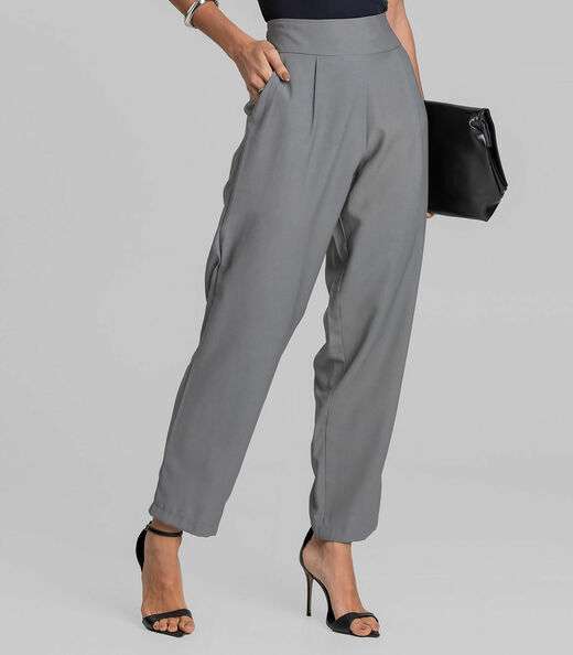 Calça Pantalona Feminina Em Alfaiataria Dianna Cinza