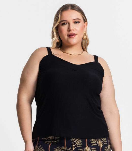 Blusa De Alça Feminina Plus Size Secret Glam Preto