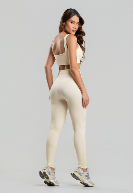 Conjunto Fitness Calça e Top Sem Costura Marfim Salvatore