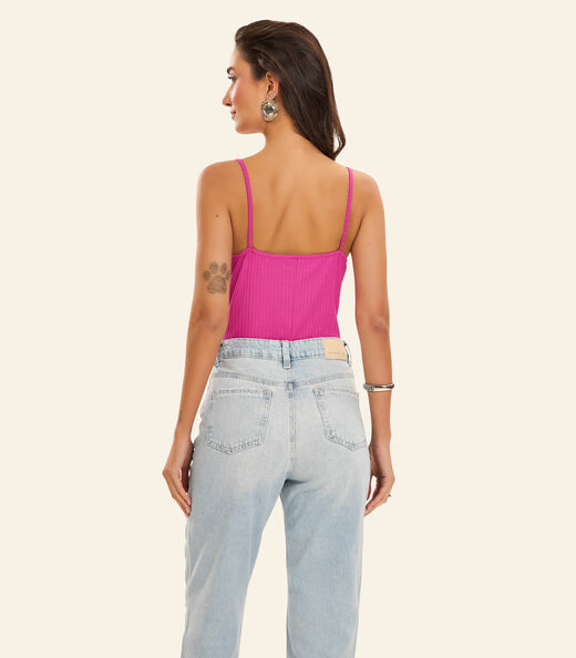 Blusa De Alça Feminina Ribana Canelada Rovitex Rosa