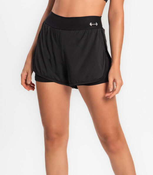 Shorts Feminino Duplo Cintura Alta Com Bolso FTK Preto
