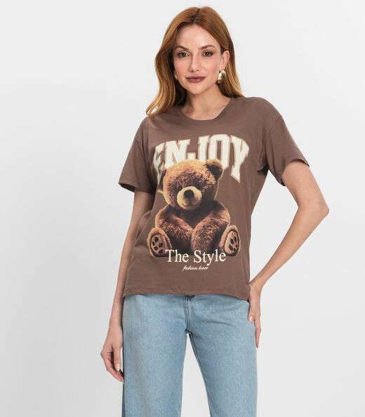 Image_T-Shirt Feminina Manga Curta Estampada Nolita Marrom