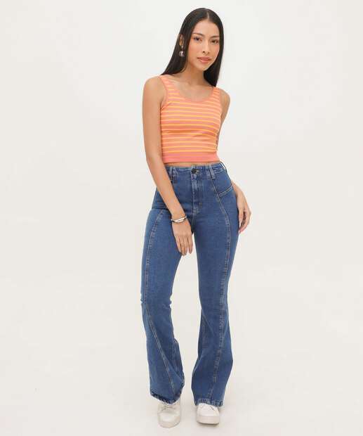 Calça Jeans Flare Feminina Recortes Marisa