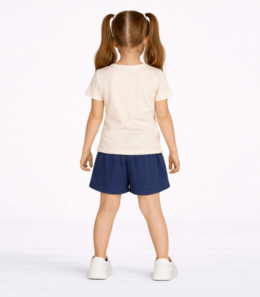 Conjunto Menina Short e Blusa Estampada Select Bege