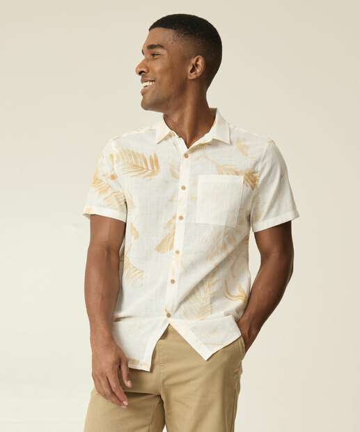 Image_Camisa Masculina Estampa Folhas Bolso Manga Curta MR