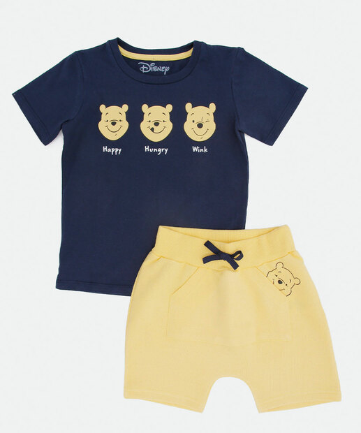 Conjunto Infantil Manga Curta Pooh Disney Tam 1 a 4  