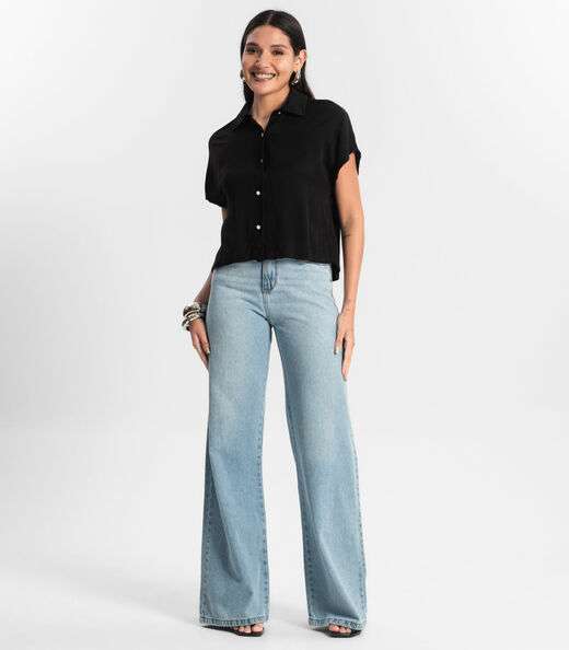 Camisa Feminina Botão de Viscose Rovitex Preto