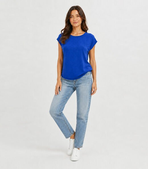 Blusa Feminina Básica Em Malha Golf Infinita Cor Azul