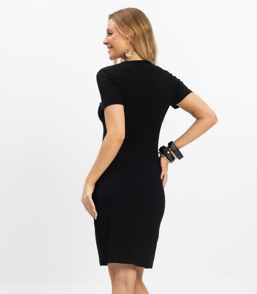 Vestido Feminino Em Ribana Canelada Rovitex Preto