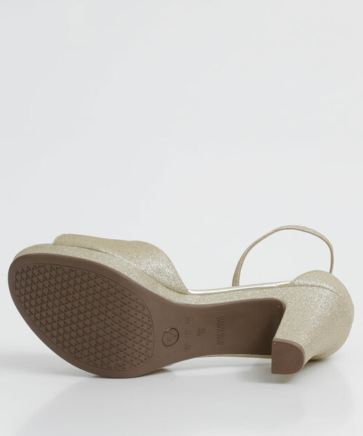 Sandália Meia Pata Feminina Salto Grosso Brilho Via Uno 