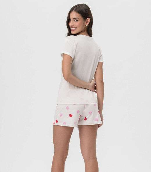 Short Doll Feminino Corações Mensageira Da Paz Branco
