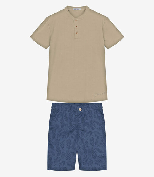 Image_Conjunto Infantil Camiseta Com Bermuda Trick Nick Bege