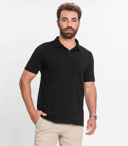 Polo Masculina Com Bolso Cotton Leve Diametro Preto