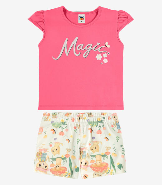 Conjunto Infantil Blusa Com Shorts Rovi Kids Rosa