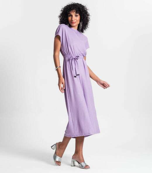 Vestido Midi Em Ribana Canelada Lurex Rovitex Roxo