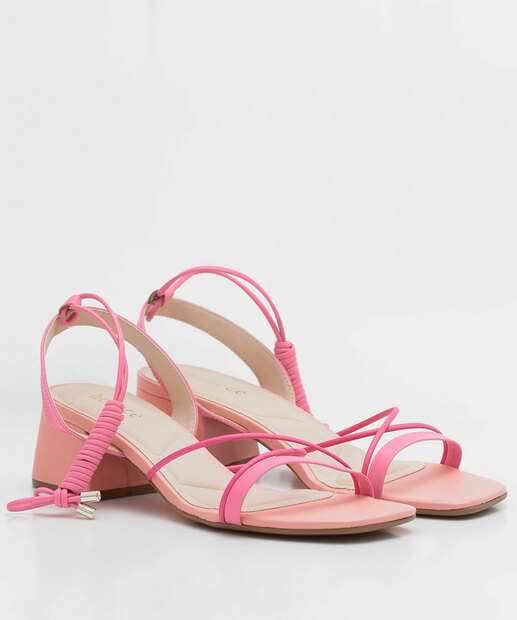 Sandália Salto Grosso Feminina Tiras Amarração Bebecê