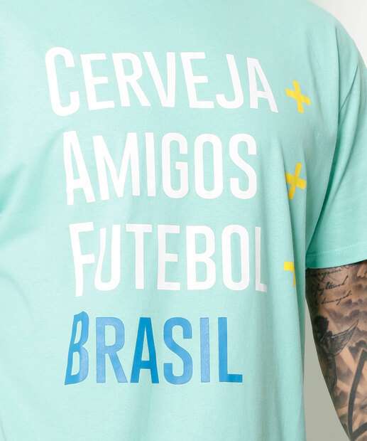 Camiseta Masculina Copa Estampa Frase Manga Curta