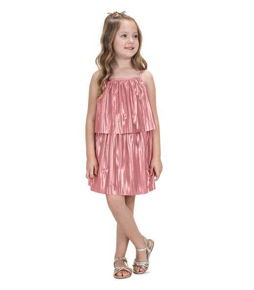 Vestido Infantil Com Babado Plissado Trick Nick Rosa