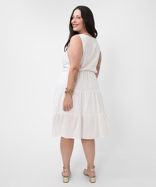 Vestido Plus Size Feminino Brilho Lurex Marisa Off White