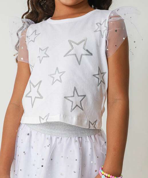 Conjunto Infantil Tule Estrelas Marisa Tam 4 a 10 Prata