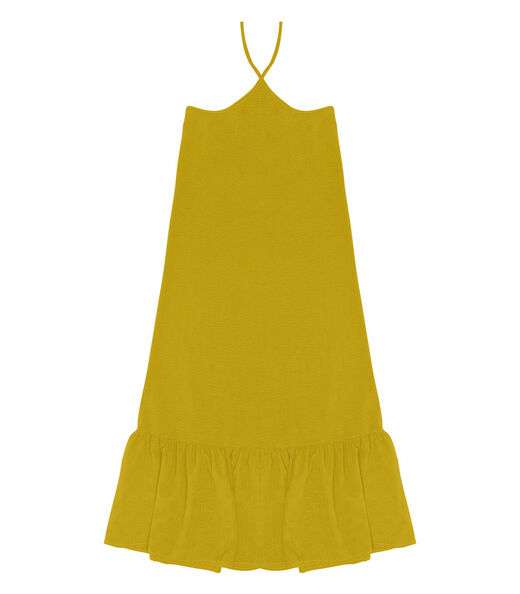 Vestido Midi De Alça E Babados Em Air Flow Rovitex Amarelo