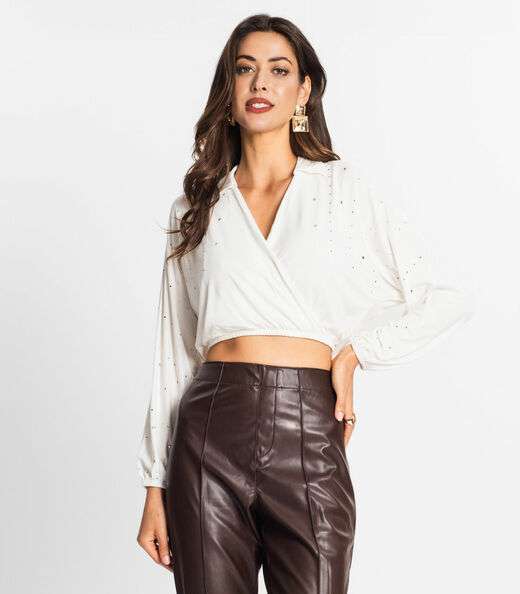 Image_Camisa Feminina Manga Longa Com Strass Endless Bege