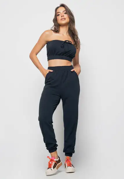 Cropped  Tomara Que Caia Malha Comfort Preto
