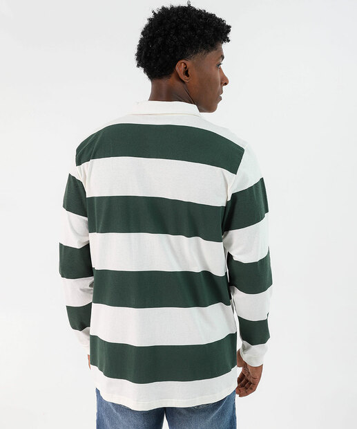 Polo Masculina Moletinho Listrada Manga Longa MR Verde