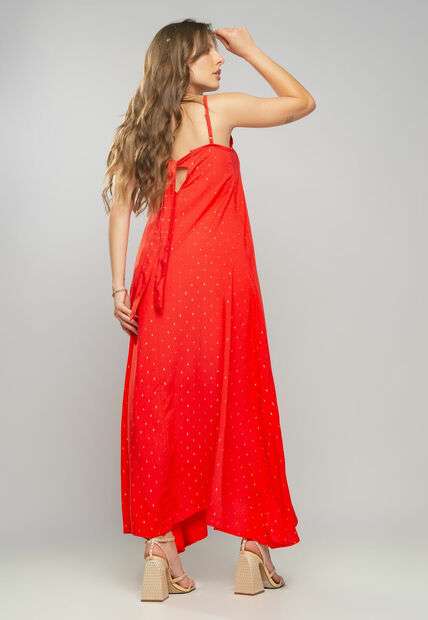 Vestido Midi Viscose Com Lurex Com Amarração Vermelho Salvatore Fashion