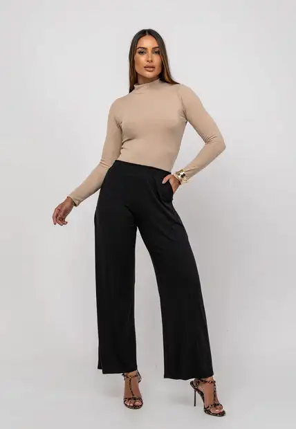 Image_Blusa Gola Alta Manga Longa Malha Canelada Bege Salvatore Fashion